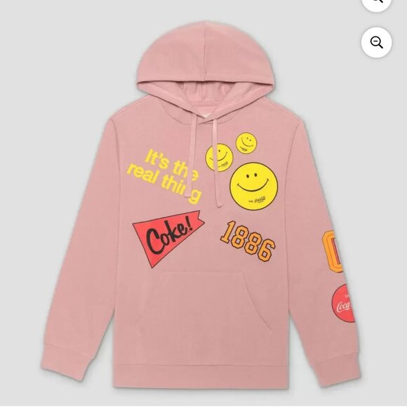 Men's Unisex Coca-Cola Hooded Graphic Pullover Sweatshirt - Pink, Size XL - Picture 1 of 5